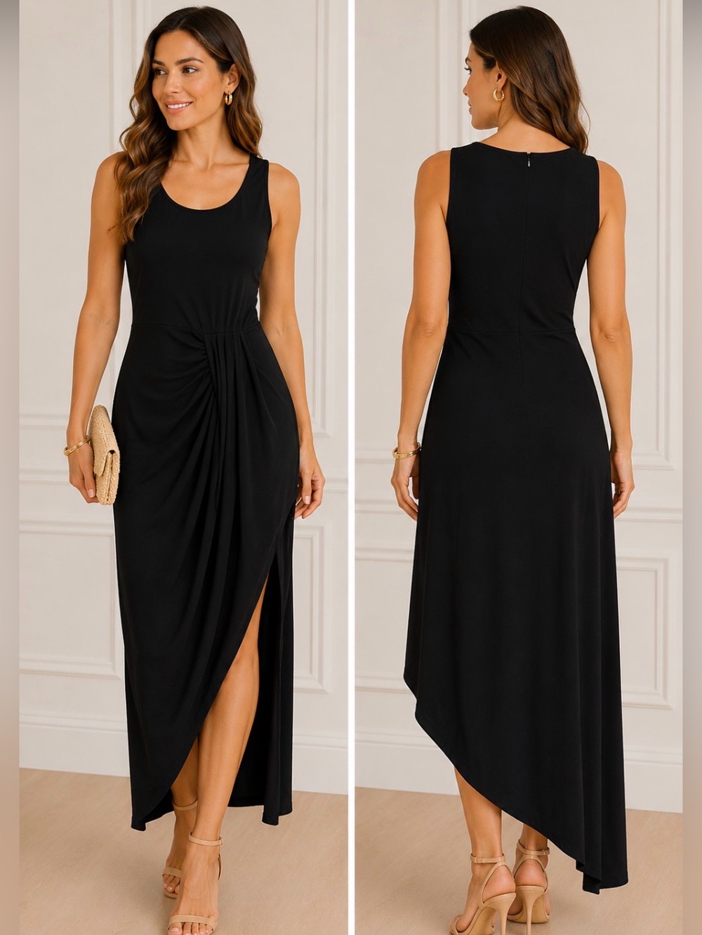 NWT Bobi Los Angeles Black Asymmetrical Tank Maxi Dress Size Small